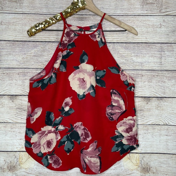 Abercrombie & Fitch Tops - Abercrombie & Fitch | Red Halter Hi-Lo Floral Tank